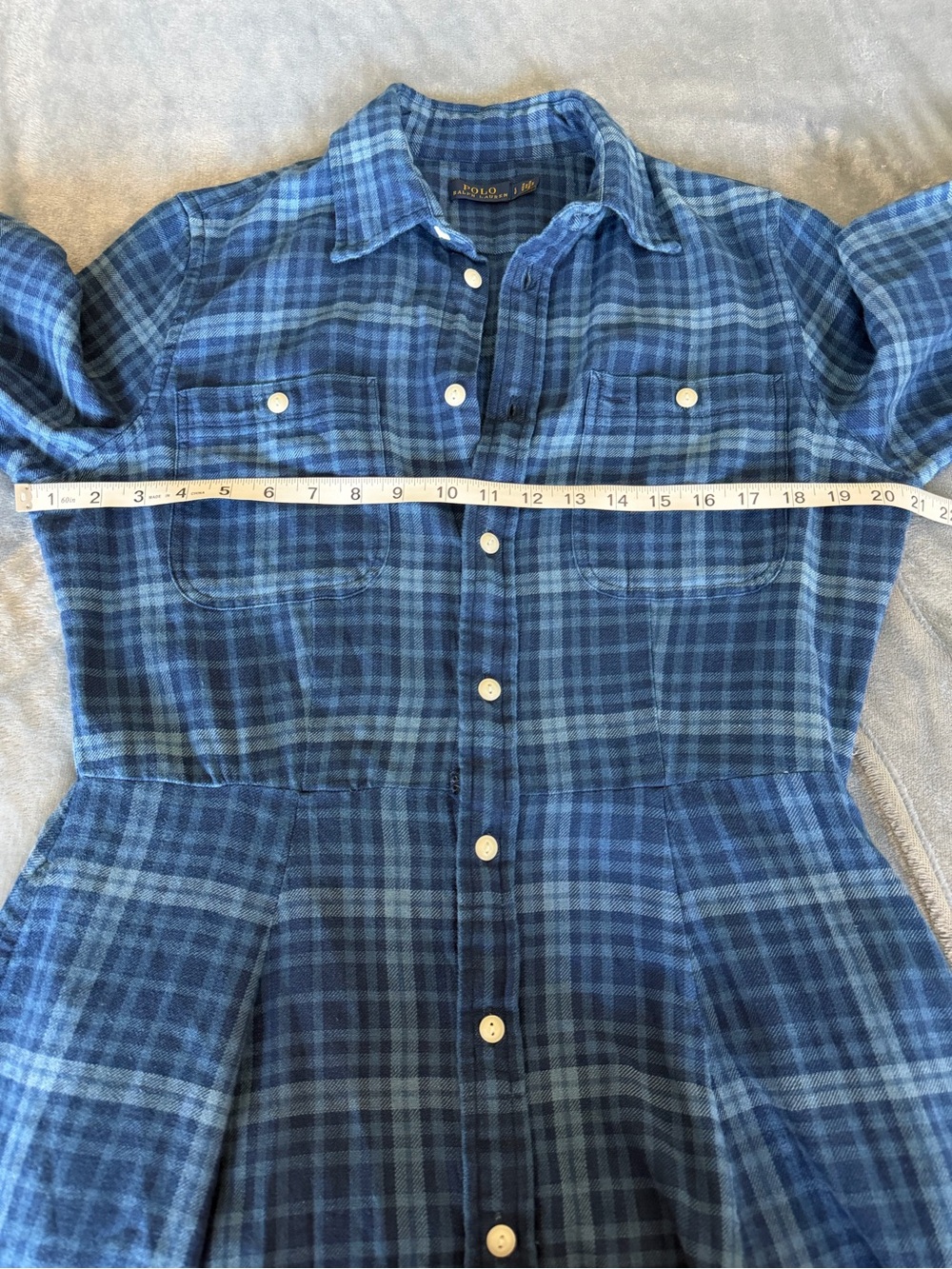 Polo Ralph Lauren Blue Plaid Button-Down Long Sleeve Maxi Shirt Dress Size L - Picture 15 of 15